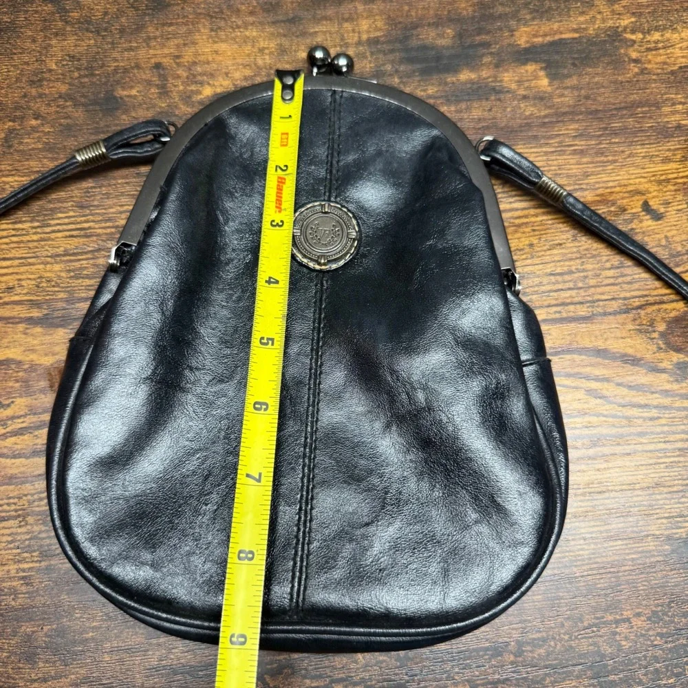 Vintage Black Faux Leather Kiss Lock Crossbody Bag Small Purse Y2K Goth Grunge